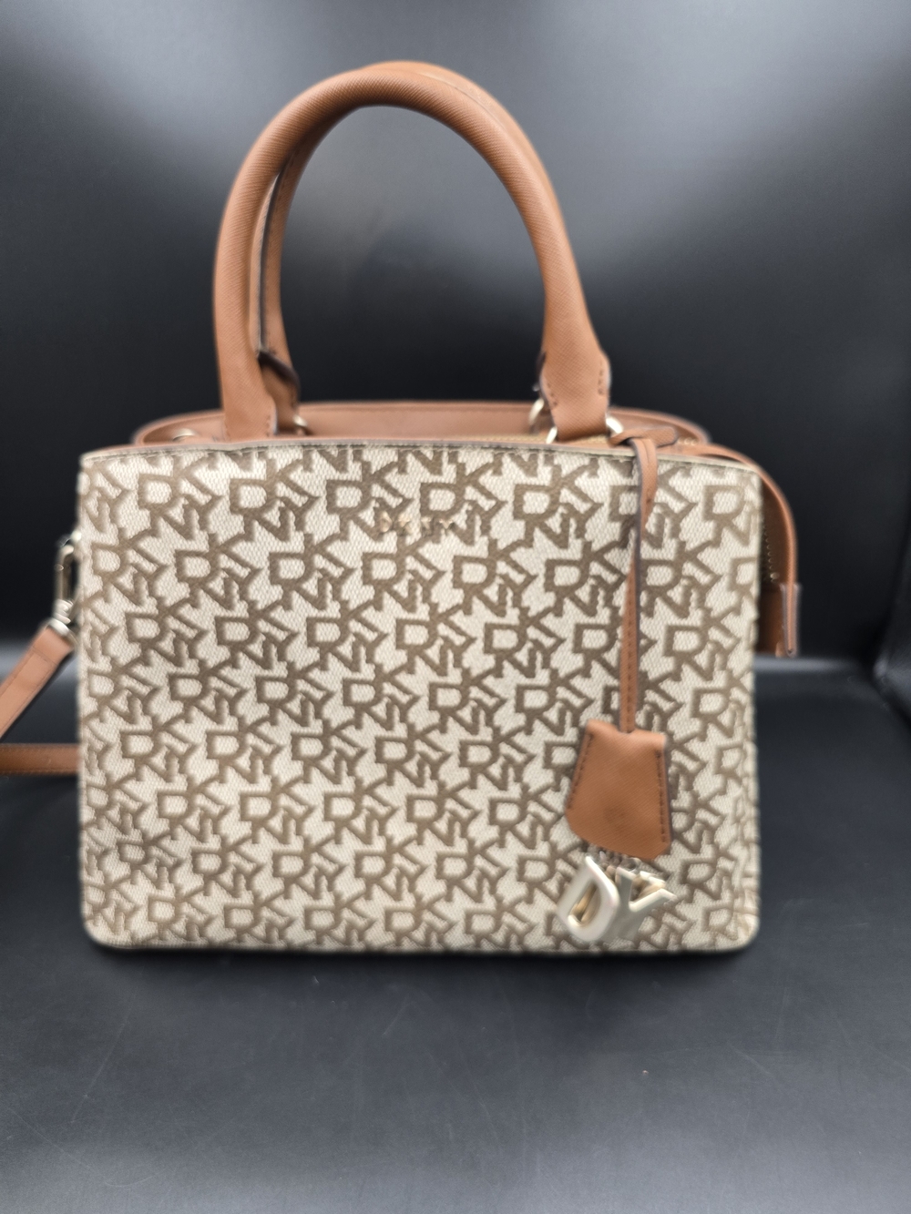 Dkny Beige and Tan Logo Satchel
